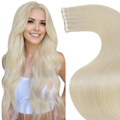 Picture of LaaVoo Tape in Hair Extensions Blonde Tape in Human Hair Extensions 24 Inch Blonde Hair Extensions Real Human Hair Tape in #613 Bleach Blonde Tape in Extensions Human Hair Invisible 20pcs/50g