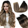 Picture of LaaVoo Tape in Hair Extensions Human Hair Real Hair Extensions Tape in 24 Inch Ombre Black to Brown Mix Caramel Blonde Human Hair Tape in Extensions Remy Straight 20pcs/50g