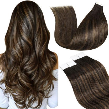 Picture of LaaVoo Tape in Hair Extensions 24 Inch Hair Extensions Real Human Hair Tape in Balayage Ombre Dark Brown to Light Brown Human Hair Tape in Extensions Double Sided 20pcs 50g