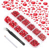 Picture of Beadsland Rhinestones for Makeup,8 Sizes 2500pcs Red Flatback Rhinestones Eye Gems for Nails Crafts with Tweezers and Wax Pencil,Siam,SS4-SS30