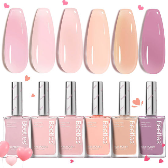 Picture of Beetles Jelly Nail Polish Set, 6 Colors Pink Nude Purple Velvet Glow Quick Dry Nail Polish 15ml Long Lasting Nail Polish Nail Strengthener Polish Valentine Gift for Girls Women