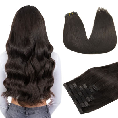 Picture of DOORES Invisible Edge Clip in Hair Extensions, Dark Brown 150g 7pcs 22 Inch, Clip in Human Hair Extensions, Virgin Hair Extensions for Women, Clip in Silky Straight Extensions