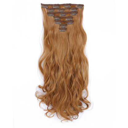 Picture of SWACC Women 20 Inches Curly Full Head 7 Separate Pieces Heat Resistance Synthetic Hair Clip in Hair Extensions (Dark Strawberry Blonde-27#)