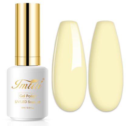 Picture of Imtiti Pastel Gel Nail Polish, 1 Pcs 0.5 Fl Oz Creme Light Yellow Gel Polish Soak Off LED UV Nail Gel Polish Neutral Spring Summer Easter Gel Nail Polish DIY Nail Art Starter Manicure Salon Gel Nail