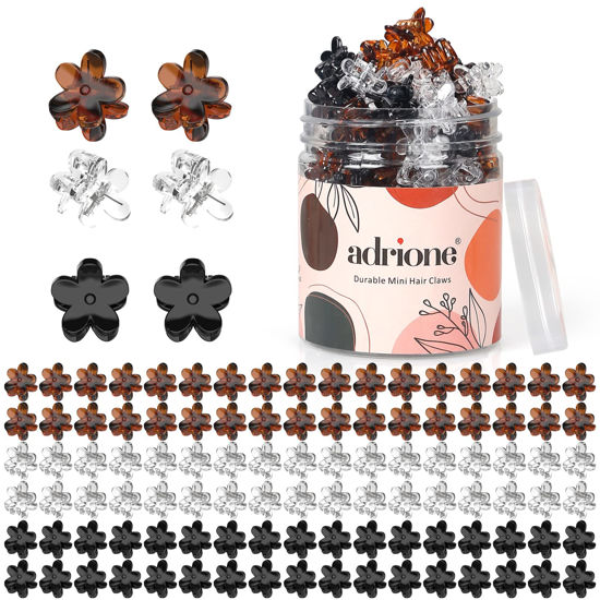 Picture of ADRIONE Mini Flower Hair Clips Pack for Women - 100 Creaseless Styling Claw Clips for Bangs and Tiny Hair Styling