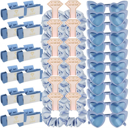 Picture of 36pcs Bridesmaid Scrunchies Proposal Gifts 4.1inch square Hair Claws Bachelorette Claw Clip Hair Clips heart sunglasses Girls Stuff Cute Hair Clips for Wedding Party Favors (36pcs Dusty Blue)