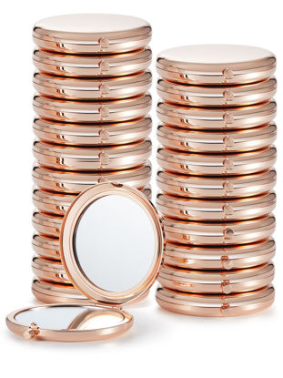 Picture of Getinbulk Compact Mirror for Purse, Set of 24 Double-Sided 1X/2X Magnifying Metal Pocket Makeup Mirrors(Round, Rose Gold)