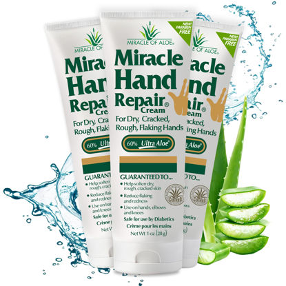 Picture of Miracle of Aloe Miracle Hand Repair Cream 1 oz Healing Aloe Vera Lotion for Dry, Cracked Hands with 60% Ultra Aloe Gel - Moisturizes, Softens, and Repairs - Non-Greasy (3-Pack)