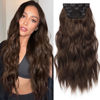 Picture of KooKaStyle Hair Extensions Long Wavy 4PCS Thick clip in hair extensions Hairpieces Chocolate Brown Fiber Double Weft Natural Synthetic Hair Extensions 20 Inch for Women