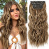 Picture of KooKaStyle Hair Extensions Medium Brown mix Caramel Blonde Clip in Synthetic Highlight Hair Extensions Long Wavy 4PCS Thick Hairpieces 20 Inch for Women