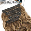 Picture of KooKaStyle Hair Extensions Medium Brown mix Caramel Blonde Clip in Synthetic Highlight Hair Extensions Long Wavy 4PCS Thick Hairpieces 20 Inch for Women