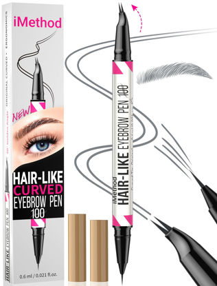Picture of iMethod Curved Eyebrow Pen - Eyebrow Pencil 2-in-1 Dual-Ended Eyebrow Pen with Curved Tip and Precise Brush-Tip, Microblading Eyebrow Pen for Natural Hair-Like Brows, Long Lasting, Grey