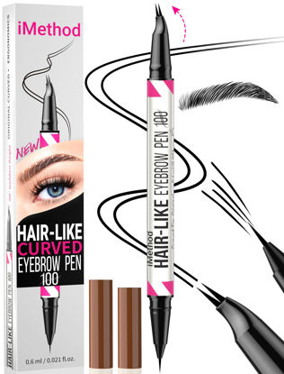 Picture of iMethod Curved Eyebrow Pen - Eyebrow Pencil 2-in-1 Dual-Ended Eyebrow Pen with Curved Tip and Precise Brush-Tip, Microblading Eyebrow Pen for Natural Hair-Like Brows, Long Lasting, Black