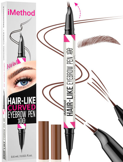 Picture of iMethod Curved Eyebrow Pen - Eyebrow Pencil 2-in-1 Dual-Ended Eyebrow Pen with Curved Tip and Precise Brush-Tip, Microblading Eyebrow Pen for Natural Hair-Like Brows, Long Lasting, Reddish Brown