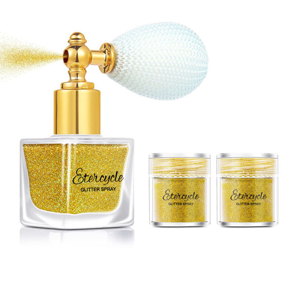 Picture of Etercycle Gold Body Glitter Spray, Etercycle Shimmering Spray Powder Sparkle Powder, Cosmetic Shimmer Makeup Glitter for Hair and Body Face Clothes Nail Art Craft Design Easter Crafts