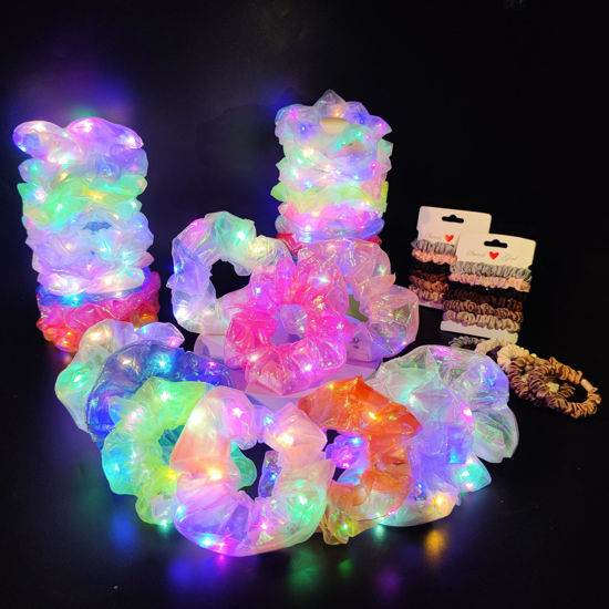 Picture of Light Up Scrunchies Hair Tie, LED Scrunchy Hair Elastic for Women & Girls, Glow in the Dark Party Supplies Party Favor Festival Rave Accessories for Neon Glow Party