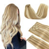 Picture of DOORES Clip in Human Hair Extensions, Dark Blonde Highlighted Bleach Blonde 150g 9pcs 20 Inch, Remy Hair Extensions Clip in Real Natural Hair Extensions Straight Thick