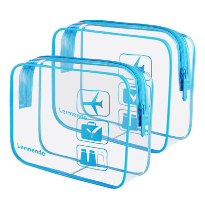 Picture of Lermende 2pcs/pack Clear Travel Toiletry Bag, Clear Makeup Bag for Women & TSA Approved Toiletry Bag Travel Carry On Airport Airline Quart Sized Clear Cosmetic Bag - Blue