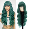 Picture of Dark Green Wig with Bangs Long Curly Wave Wig for Women Heat Resistant Synthetic Wig Colored Wigs for Daily Cosplay Party Use 26 Inch