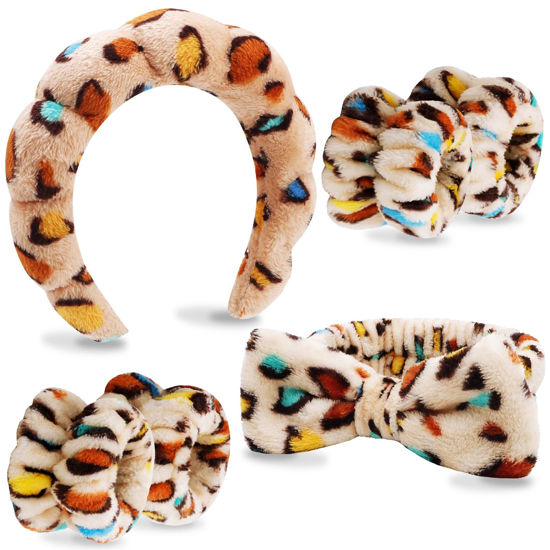 Picture of VELSCRUN 6 Pack Hairband, Makeup Headband, Face Wash Headband, Skincare Headbands, Sponge Headband with Bow Tie, Microfiber, One Size Fits All, Ideal Gift for Women, Leopard Print
