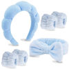 Picture of VELSCRUN 6 Pack Spa Headbands - Makeup, Face Wash, Skincare Hair Accessories With Blue Sponge Bow Tie Wristbands, Women's Gift Set