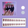 Picture of 24 Pcs Christmas Press on Nails Medium Square Pink Fake Nails White Snowflake Pattern Glitter Designs French Nails Glossy Full Cover Christmas Nails Stick on Nails for Women ＆ Girls Artificial Nails