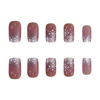 Picture of 24 Pcs Christmas Press on Nails Medium Square Pink Fake Nails White Snowflake Pattern Glitter Designs French Nails Glossy Full Cover Christmas Nails Stick on Nails for Women ＆ Girls Artificial Nails