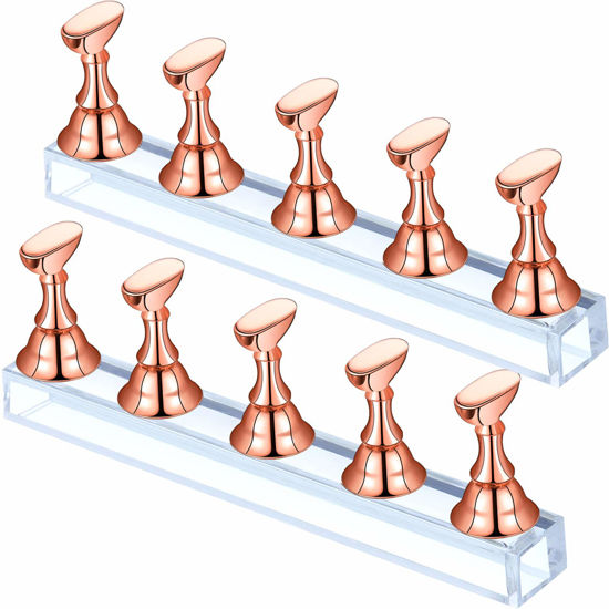 Picture of Blulu 2 Sets Acrylic Nail Display Stand Magnetic Press on Nails Practice Holder Stand DIY Painting Fingernail Stand for False Fingernail Manicure Tool Home Salon Use(Rose Gold)