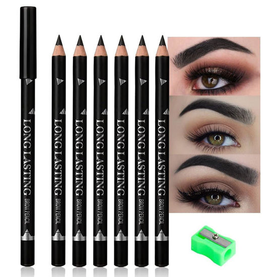 Picture of 6Pcs brow pencil, wooden hard-core eyebrow pencils, eyebrow pencil Black, eyebrow and eyeliner pencils, waterproof and sweat-proof, beginner makeup eyebrow pencil, Black eyeliner pencils