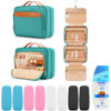 Picture of Travel Hanging Toiletry Bag for Women and Men, with 8 Leak Proofing Silicone Bottle Covers, Waterproof Makeup Accessories, Cosmetic Essentials, Toiletries Dopp Kit Set with Jewelry Organizer, Blue