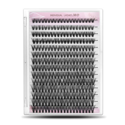 Picture of WONSIS Individual Lashes, Lash Clusters, 280 Pcs 30D Individual Lash Extensions, Natural Soft Lightweight Reusable DIY Eyelash Extensions, Thickness 0.07mm C Curl False Eyelashes (30D 8-16mm)…