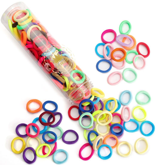 Picture of JIRIS Hair Ties for Women And Kids, 100PCS Seamless Thick Cotton Hair Band, Elastic Baby Hair Ties No Damage Ponytail Holder, Rainbow (Set6)