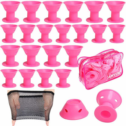 Picture of JANYUN 40 Pcs Pink Magic Hair Rollers Include 20pcs Large Silicone Curlers and 20pcs Small Silicone Curlers