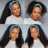 Picture of XSY Headband Wig Deep Wave Human Hair Wigs 14 Inch Curly Human hair Glueless None Lace Front Wigs for Black Women Deep Wave Machine Made Wigs Natural Color