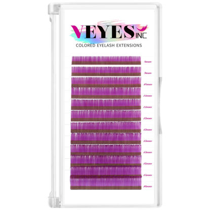 Picture of VEYES INC Colored Lash Extensions 03 05 07 15 C/D Curl 8-16mm Mixed Length Tray, Premium Individual Silk Eyelashes, Professional Supplies for Lash Techs (Purple 0.07 D 8-16mm)