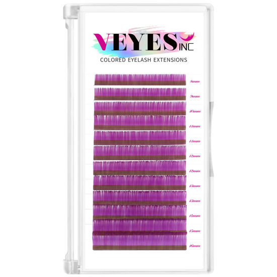 Picture of VEYES INC Colored Lash Extensions 03 05 07 15 C/D Curl 8-16mm Mixed Length Tray, Premium Individual Silk Eyelashes, Professional Supplies for Lash Techs (Purple 0.07 D 8-16mm)