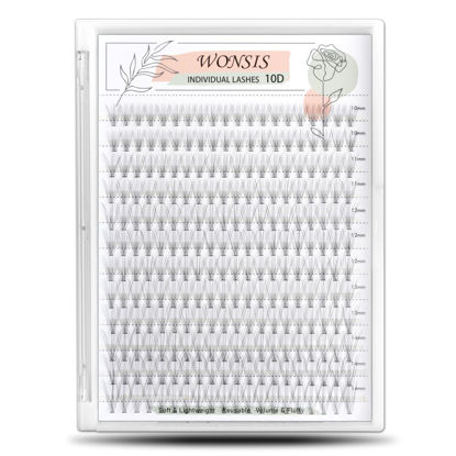 Picture of WONSIS Individual Lashes, Lash Clusters, 240 Pcs 10D Individual Lash Extensions, Natural Soft Lightweight Reusable, Thickness 0.07mm C Curl False Eyelashes 10/11/12/13/14mm (10D 10-14mm)