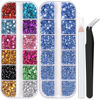 Picture of Two Packs of Flatback Rhinestones 4520 Pcs Colorful Nail Art Rhinestones Flatback Crystal Colorful+Sky Blue Rhinestone with Picker Pencil and Tweezer For Nail Art and Decoration