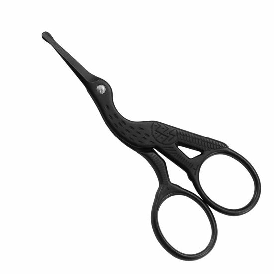Picture of LIVINGO 3.5" Rounded Tip Vintage Stork Scissors, Professional Stainless Steel with Black Titanium Coated, Cuticle Pedicure Beauty Grooming Scissors for Eyebrow, Facial Hair, Dry Skin, Nose Hair