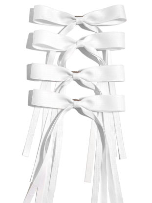 Picture of Ayesha Hair Bows Clips Ribbon Bowknot with Long Tail 4pcs White Hair Bows Barrettes Hair Accessories for Women Girls 4pcs (white)