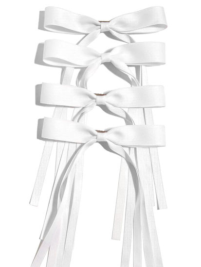 Picture of Ayesha Hair Bows Clips Ribbon Bowknot with Long Tail 4pcs White Hair Bows Barrettes Hair Accessories for Women Girls 4pcs (white)