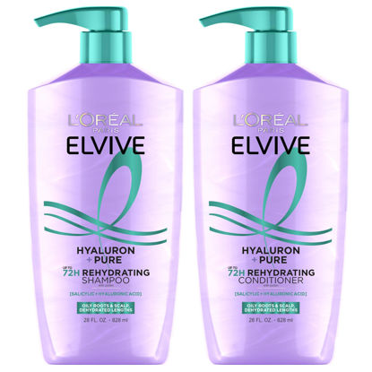 Picture of L'Oreal Paris Elvive Hyaluron + Pure Shampoo and Conditioner Set, Clarifying Shampoo and Rehydrating Conditioner with Salicylic Acid and Hyaluronic Acid, 1 Kit