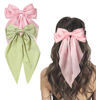 Picture of Furling Pompoms Hair Bows Clips for Women Large Bow Clips for Girls Satin Long Tails with Alligator Clips Big Hair Bow Hair Accessories (Green Pink)