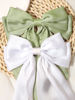 Picture of Furling Pompoms Hair Bows Clips for Women,White Bows Clip for Hair Green Bows Hair Barrette Spring Clips Long Tail Alligator Clips Bow Hair Accessories 2pcs