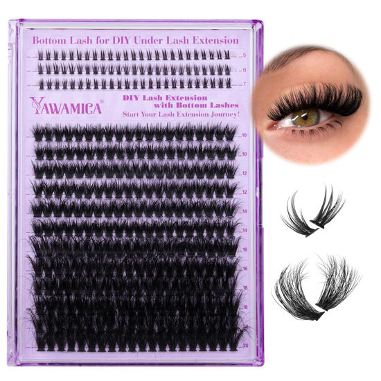 Picture of Yawamica Cluster Eyelash Extensions Fluffy Lash Clusters with Bottom Lashes 200D Volume Individual Lashes 315pcs Wispy Eyelash Clusters 10-20mm DIY Lash Extension at Home