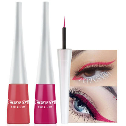 Picture of evpct 2Pcs Coral Pink Rose Red Liquid Eyeliner Colorful Set Waterproof Colored Color Eye Liners for Women Stamps Shapes for Eyes delineadores de colores para ojos delineador de ojos contra el agua 4&8