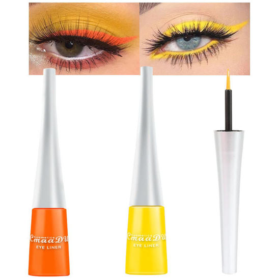 Picture of evpct 2Pcs Orange Yellow Liquid Eyeliner Set Waterproof Neon Orange Yellow Eye Liners Liquid for Women Stamps Shapes for Eyes delineadores de colores para ojos delineador de ojos contra el agua 07&09