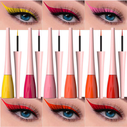 Picture of evpct 6Pcs Yellow Red Pink Tomato OrangeRed Brown Liquid Eyeliner Set Waterproof Eye Liners for Women, Eyes Wing Colored Eyeliner delineador de ojos a prueba de agua contra el agua blanco para ojos
