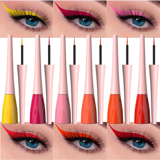 Picture of evpct 6Pcs Yellow Red Pink Tomato OrangeRed Brown Liquid Eyeliner Set Waterproof Eye Liners for Women, Eyes Wing Colored Eyeliner delineador de ojos a prueba de agua contra el agua blanco para ojos
