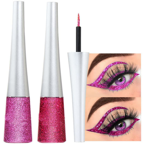 Picture of evpct 2Pcs Light Rose Purple Pink Color Liquid Glitter Eyeliner Sets Eyeliner Glitter Liquid Liners for Women Liquid Sparkly Glitter Eyeliner delineador con glitter de colores para ojos colores 11+15